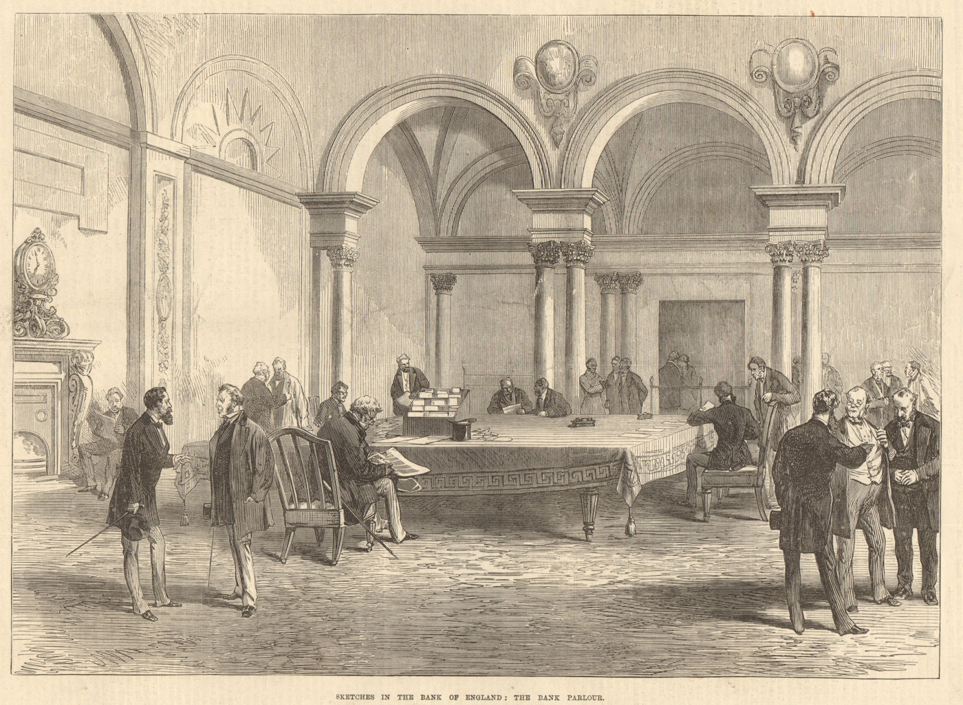 Sketches in the Bank of England: The Bank parlour. London. Finance 1872 print